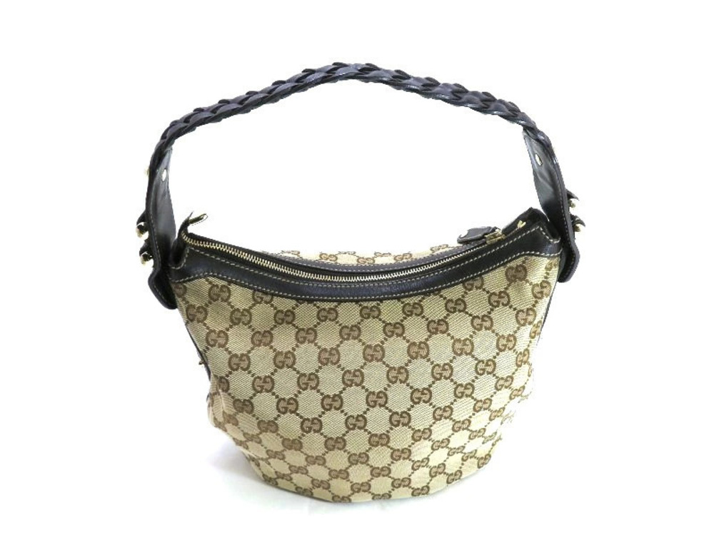 Gucci Cream Canvas Leather GG Brown Dark Beige JH Bag Hobo Brown Tan